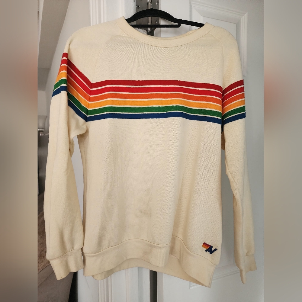 Aviator Nation Cream Rainbow Sweatshirt L
